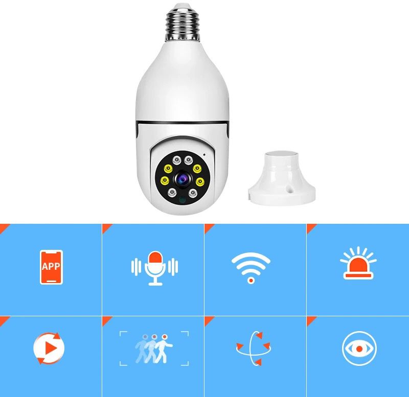 Speed-X Bulb Camera 1080p Wifi 360 Degree Panoramic Night Vision Two-Way Audio Motion Detection