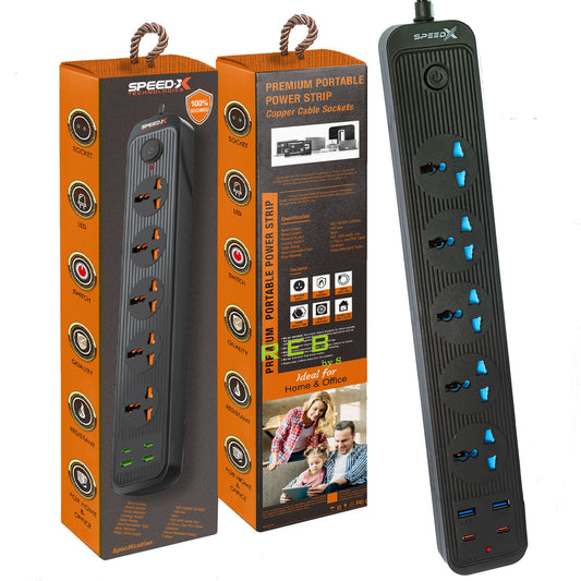 504pu Speed-X Premium Portable Power Strip 5socket+2usb Port+2 TYPE C USB