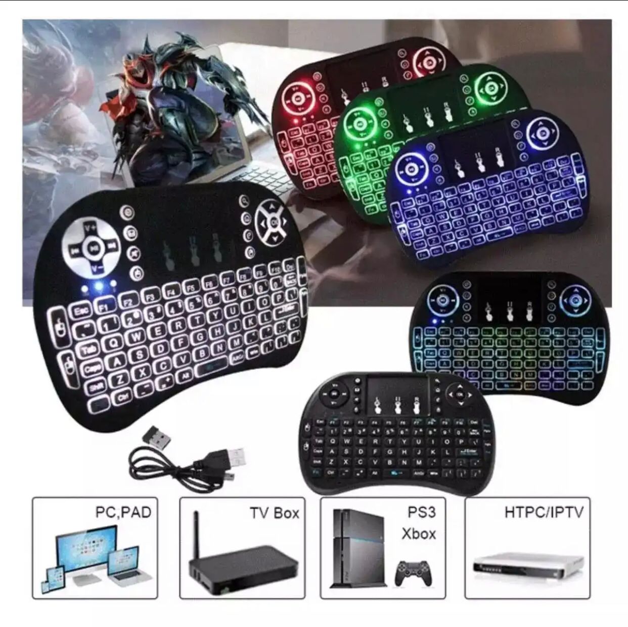 Mini Touch Pad RF 500 Wireless With 3 Colour Backlight Keyboard Mouse